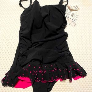Frilly Pink and Black Swimsuit